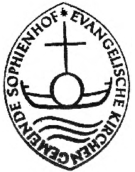 Das Siegelbild der Ev. Kirchengemeinde Sophienhof zeigt ein stilisiertes Schiff auf dem Wasser. Es erinnert an die Ortslage der Gemeinde an der Peene, weist dar&uuml;ber hinaus darauf hin, dass die Gemeinde als Schiff unterwegs ist. Auf dem Schiff findet sich das Kugelkreuz &ndash; ein Symbol des Bekenntnisses in DDR-Zeiten.