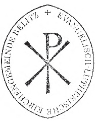 Das Siegelbild der Ev.-Luth. Kirchengemeinde Belitz zeigt das spitz-ovale Einheitssiegel