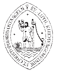 Das Siegelbild der Ev.-Luth. Kirchengemeinde St. Christophorus Ostangeln zeigt eine Wetterfahne der St. Nikolai-Kirche Kappeln nachempfundenen Darstellung des Schutzherrn St. Christophorus mit dem Jesuskind.